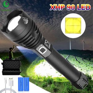 XHP 90 LED-zaklamp Torch USB Oplaadbare High-Power zaklamp Waterdichte camping Lantaarn Tactische zaklamp Vleeslamp J220713