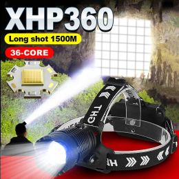 XHP360 LED -koplamp 5000000lm 36core Zoombare koplamp Typec Oplaadbaar 18650 Hoofd zaklamp 800m lange afstand vissen lantaarn