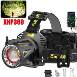XHP360 LED phare Zoomable capteur phare USB tête rechargeable lampe de poche extérieure étanche pêche banque d'alimentation d'urgence 240301