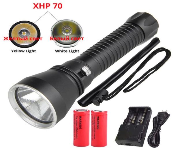 XHP70 LED luz blanca amarilla 8000 lúmenes linterna de buceo para buceo táctico 26650 antorcha bajo el agua 200M impermeable 8199317