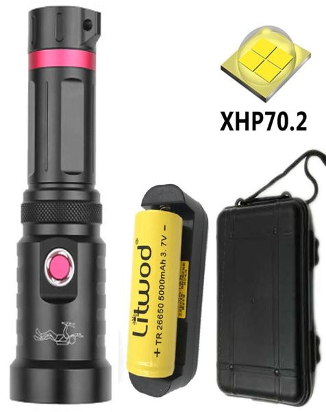 XHP702 Grado de buceo Submarino de 100 m LED Torch Potencia impermeable 26650 o 18650 Birques de batería Linterna litwod1570437