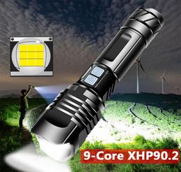 XHP902 9Core Torche de poche à LED super puissante USB XHP702 Zoom Tactical Torch 18650 26650 USB RECHARGable Battey Light 30W4802158