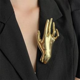 XiaLuoke Hyperbole Hyperbole Metal Smooth Palm Forme de la main grandes broche pour femmes hommes punk créatif uniques Pin de fête bijoux 240416