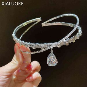 Xialuoke vintage zirkoon water drop crystal hanger ketting voor vrouwen luxe elegante choker bruiloft bruids haar sieraden