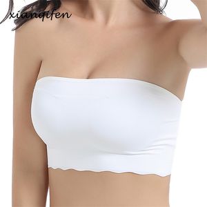 Xianqifen sans bretelles sexy lingerie tube top bh soutiens-gorge pour femmes plus taille mince rembourré bralette brassière fille sans couture sans fil SML 210728