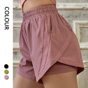 short de yoga lâche à glissière 4 entrejambe tissé faux deux pièces tenues sport fitness course à pied actif pantalon de butin