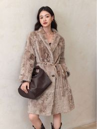 Xiaohu schapenvacht geïntegreerde jas voor dames in de winter, Haining Fur 2023 nieuwe jas, lederen jas, gemiddelde lengte 601165