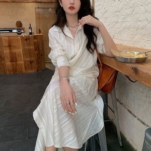 Xiaolenyi – robe longue à rayures françaises pour femmes, Design Sense, Niche, nouvelle jupe chemise blanche, printemps et automne 2023