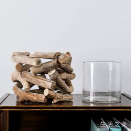 Xiaoqin Candelabro nórdico decoración hecho a mano madera a la deriva equipo de artesanía adornos mesa creativa contenedor de vidrio portalápices transfronterizo
