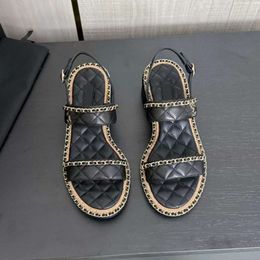 Xiaoxiang Family Cold Slippers Women's Summer Fashion Fairy Style 100 boucle ceinture or Gold Chain Outwear Édition originale