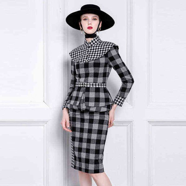 Xiaoxiangfeng Costume Automne Et Hiver Celebrity Fashion High End Professional Dress Temperament Goddess Dress Suit Skirt 211119