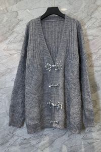 Boucle perlée Cardigan tricoté mi-longueur Vêtements pour femmes automne européen et américain Nouveau manteau baggy