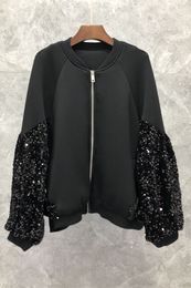 Sequined Lantern Sleeve Fashion Special-Interest Coat Womens Clothing Autumn European Goods New Loose All-Matching 9N