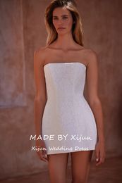 Xijun sexy en dentelle complète robes de mariée simple imprimé floral simple manches longues mini-robes nuptiales robe de mairage deux pièces gala