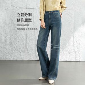 Xin Ge hoge taille jeans met wijde pijpen voor dames 2024 lente nieuw los en slank ontwerp met gesplitste broek met rechte pijpen