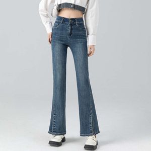Xin Ge Split Micro La Jeans Womens Spring 2024 Nuevo pantalones de herradura de cuerno de cintura alta corta