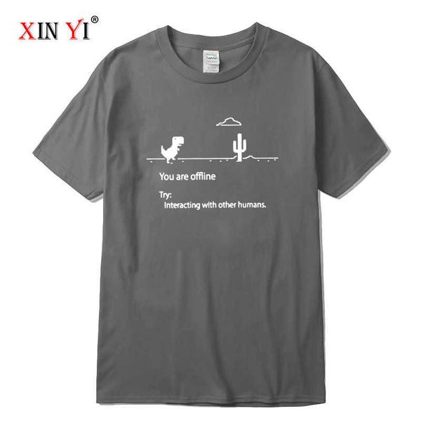 XIN YI Hombres de alta calidad 100% algodón dinosaurio impresión camiseta suelta divertida o-cuello hombres camiseta de manga corta camiseta masculina tee tops y0809