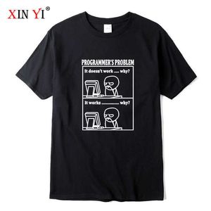 Xin Yi heren hoge kwaliteit 100% katoen interessante programmeur print t-shirt losse O-hals mannen t-shirt korte mouw t-shirt mannelijk Tee Y0809