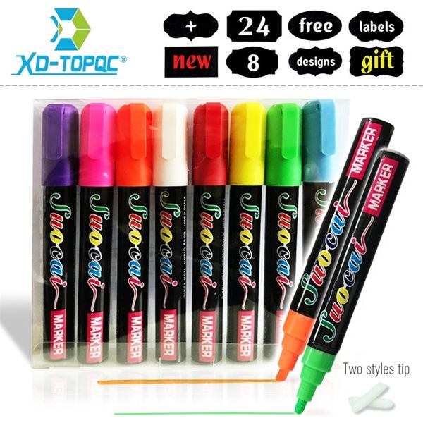 XINDI Liquid Chalk New 8pcs / lot Resaltador borrable Rotulador fluorescente Pintura de arte colorido para pizarra LED Pizarra 201202