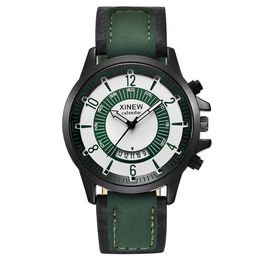 XINEW Horloge Mannen Mode Sport Groene Horloges Lederen Band Auto Datum Quartz Horloges Mannen Montre Homme Reloj Hombre