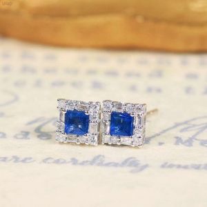 Xinfly – boucles d'oreilles en diamant saphir véritable bleu princesse 0,6 ct, or fin 18 carats, pierre précieuse, tendance pour filles