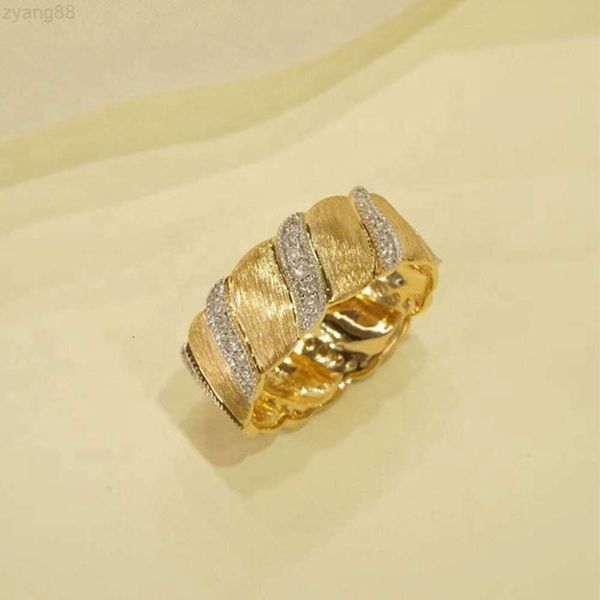Xinfly Anillo ancho de dos tonos de oro puro de 18 quilates con diamantes naturales de 0,37 quilates para hombres y mujeres