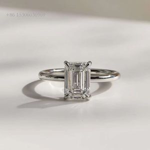 Xingguang Klassieke Vier Prongs Emerald Cut Moissanite Pass Diamond Tester Pure Sier Ring voor dames