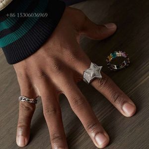 XINGGUANG vente en gros conception personnalisée Hip Hop glacé réel Sier Sterling hommes bijoux fins Moissanite diamant anneaux pour hommes