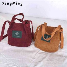 Sac à main de designer Xingmings Sac à soupe d'épaule en velours côtelé vintage Nouveaux sacs à main d'épaule de seau en velours côtelé H1229 3143