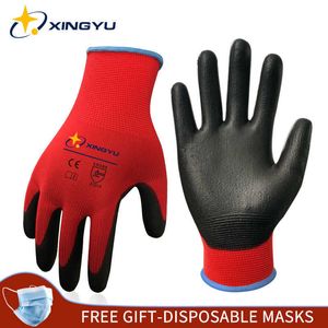 XINGYU 6 pares de guantes de trabajo CE EN388 PU abrigo poliéster mecánico fabricación reparación seguridad antiestático para hombre y mujer