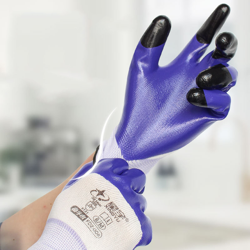 Xingyu hand protection N513 nitrile reinforced finger double-layer comfortable wear-resistant anti-skid oil-free acid and alkali resistant