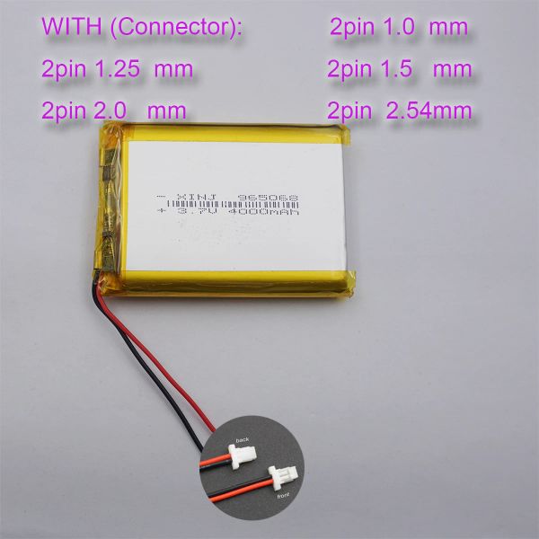 Xinj 3.7V 4000mAH 14,8Wh 965068 Polymer Li Lipo Batterie JST 2PIN 1.0 / 1.25 / 1.5 / 2,54 mm Connecteur pour la tablette LED de banque d'alimentation GPS PC