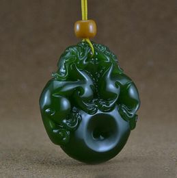 Xinjiang Hetian Jade Jade Pendentif porte-bonheur double face Pendentif en jade creux Pendentif mongol extérieur