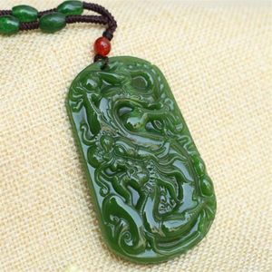 Colgante de dragón de Jade Hetian de Xinjiang, colgante de dragón del Zodíaco verde espinaca, collar con colgante de Jade de dragón 227f