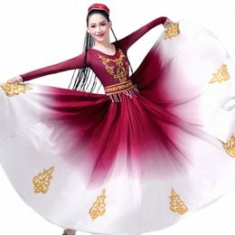 Xinjiang Uygur Ropa de actuación de danza Falda de columpio grande para mujer Práctica de disfraces de minorías adultas Traje de escenario de danza moderna 01yd #
