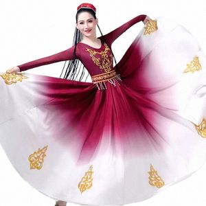 Xinjiang Uygur Dansvoorstelling Kleding Vrouwelijke Grote Schommel Rok Volwassen Minderheid Kostuum Praktijk Moderne Dans Podium Outfit 01yd #
