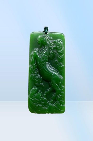 Xinkeng Xinjiang Hetian jade jasper imediatamente dinheiro pingente exterior mongol espinafre verde Zodíaco cavalo pingente jade whole3745715
