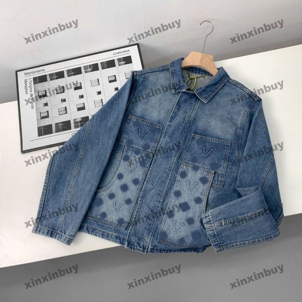 Xinxinbuy 2024 Hommes Designer Veste en relief Lettre Impression à manches longues Denim Ensembles Femmes Noir Blanc Bleu Gris Kaki Jaune M-2XL