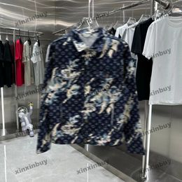 Xinxinbuy 2024 homens designer jaqueta floral carta impressão manga longa denim define feminino preto branco azul cinza cáqui amarelo S-2XL