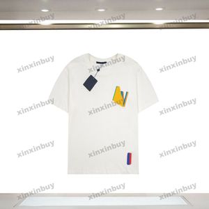 Xinxinbuy 2024 Hommes Designer Tee T-shirt Basketball Lettre colorée Impression Col rond Manches courtes Coton Femmes Noir Blanc XS-2XL