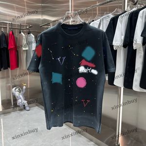 Xinxinbuy 2024 Men Designer TEE T COMO Color Carta Graffiti Trabajo de manga corta Mujeres Mujeres blancas Blanco Azul Caki Amarillo M-3xl