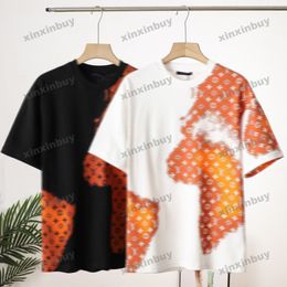 Xinxinbuy 2024 Hombres diseñador Tee camiseta Carta colorida Impresión degradada 1854 Amantes de la llama Mujeres Naranja Negro Blanco Azul Rojo S-XL