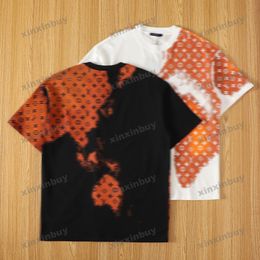Xinxinbuy 2024 Men Designer Tee T Shirt Colorido Letra de gradiente Impresión 1854 Amantes de las llamas Mujeres Orange Blanco Blanco Rojo S-2xl