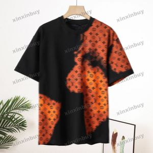 Xinxinbuy 2024 Mannen Designer T-shirt Kleurrijke Brief Gradiënt Afdrukken 1854 Vlam Liefhebbers Vrouwen Oranje Zwart Wit Blauw Rood XS-2XL