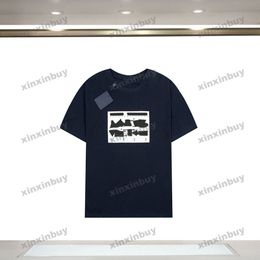 Xinxinbuy 2024 hombres diseñador camiseta camiseta cursiva firma bordado cuello redondo manga corta algodón mujeres negro blanco S-3XL