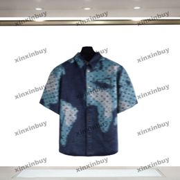 xinxinbuy 2024 hommes Designer tee t-shirt en denim cravate lettre d'impression motif de manche courte coton femmes noires blanc gris s-xl