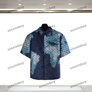 Xinxinbuy 2024 Mannen Designer T-shirt Denim Tie Dye Brief Afdrukken Patroon Korte Mouw Katoen Vrouwen Zwart Wit Grijs S-XL
