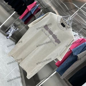 Xinxinbuy 2024 Mannen Designer Tee T-shirt Vernietigd Tie Dye Parijs Letters Afdrukken Ronde Hals Korte Mouw Katoen Dames Zwart grijs Rood S-3XL