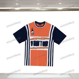 Xinxinbuy 2024 Hommes Designer Tee T-shirt Flamme Lettre Broderie 1854 Femmes Orange Noir Blanc Bleu Rouge XS-XL