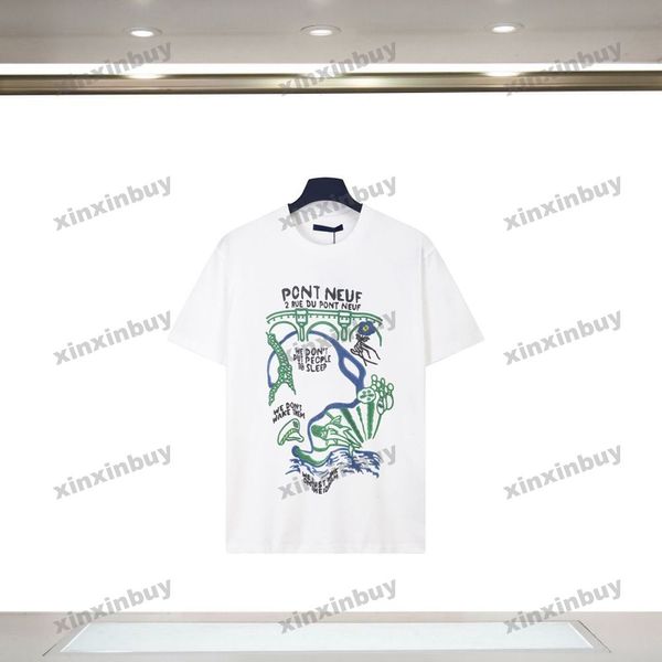 xinxinbuy 2024 hommes concepteurs tee t-shirt iron tower lettre broderie épaule sangle à manches courtes coton femmes noir blanc gris xs-2xl